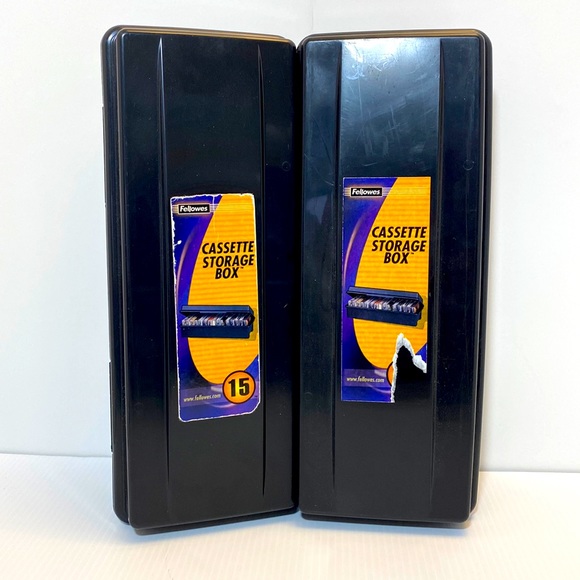 Lot Of 2 Alpha Fellowes Cassette Storage Box #83200 Holds 15 Tapes Ea. 2001 USA - Picture 1 of 5